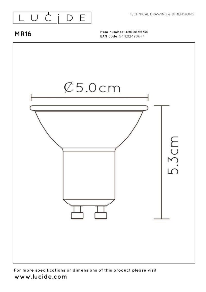 Lucide MR16 - LED žiarovka - Ø 5 cm - LED Rozm. - GU10 - 3x5W 3000K - Čierna
